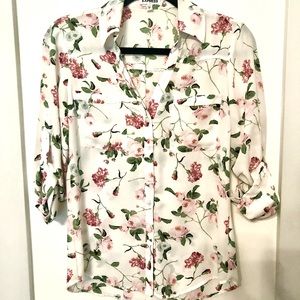 Express Pink and White Floral Portifino Shirt